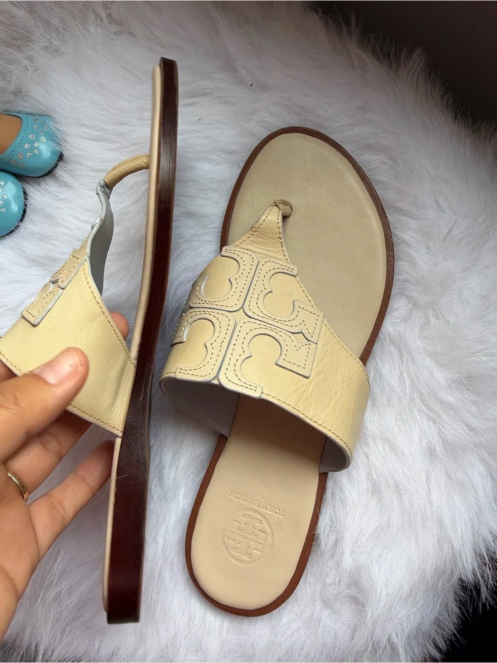 Tory Burch Cream Leather Miller Thong Sandals size 8